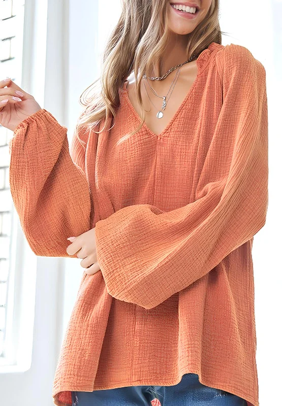 Hazel Blues® |  Frill V-Neck Balloon Sleeve Blouse Smart Business Blouse