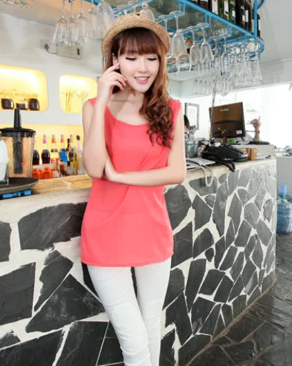 Woman Chiffon Vest Shirt Blouses Slim Sleeveless Fashion Blouses Shirts Candy Color Vest Sleeveless Chiffon Blouse