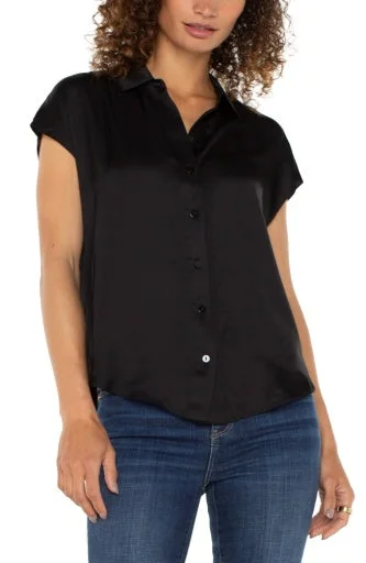 Dolman Slv Collared Btn Front Woven Blouse Frilled Cuff Blouse