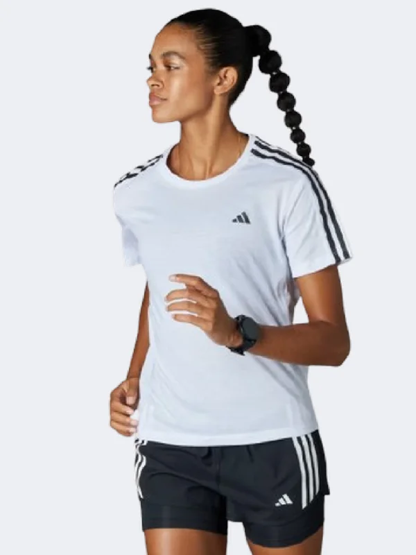 Adidas Own The Run Essential 3 Stripes Women Running T-Shirt White/Black-- Spandex Blend Rayon Blend Denim Blend