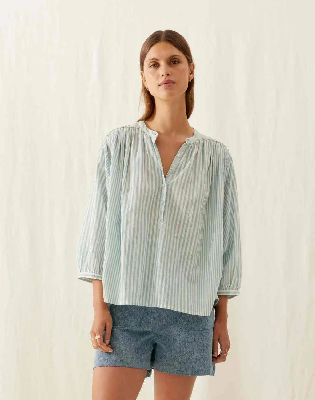 Striped Jeannali Blouse with Embroidery Soft Pastel Blouse