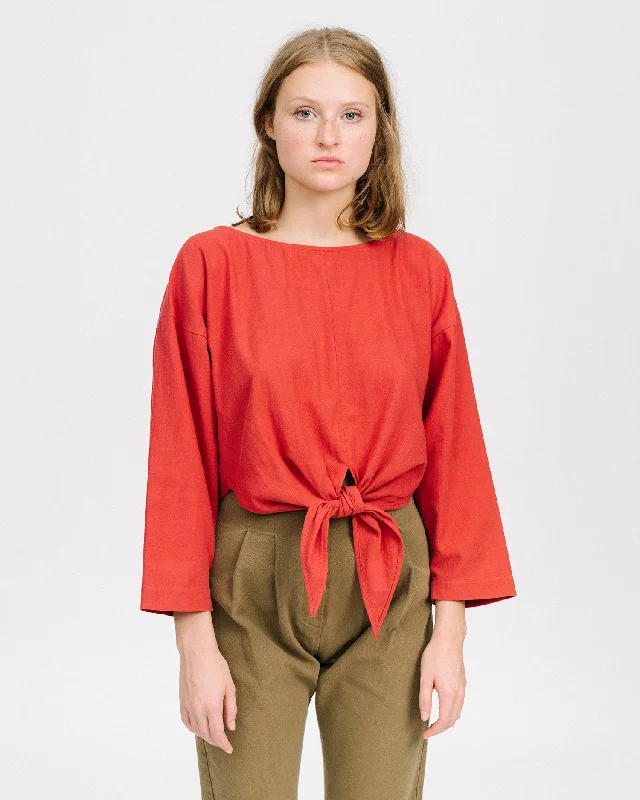 Gina shirt in cherry-- Notch Collar Peter Pan Collar Cowl Neck