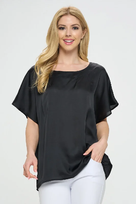 Women’s Satin Short-Sleeve Blouse Soft Satin Blouse