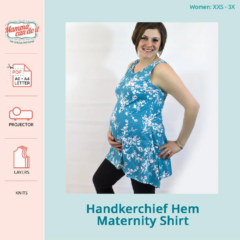 Maternity Shirt Pattern | Handkerchief Hem-- Print Jacquard Patchwork