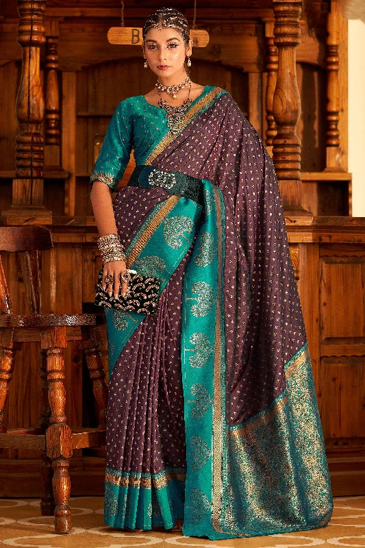 Classic Wine Banarasi Art Silk Festive Saree With Matching Blouse Office Formal Blouse