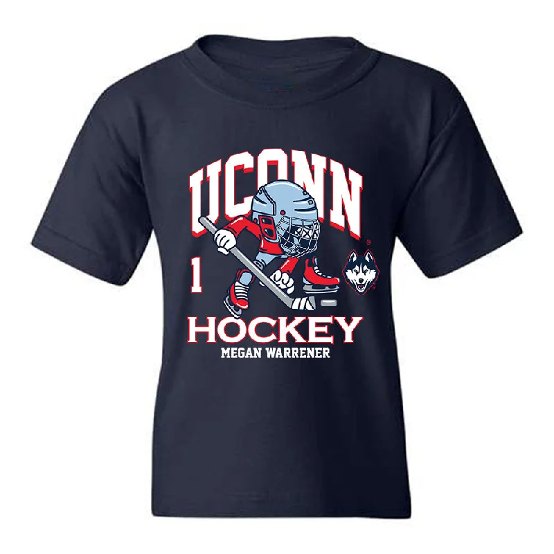 UConn - NCAA Women's Ice Hockey : Megan Warrener - Fashion Shersey Youth T-Shirt-- Print Jacquard Patchwork