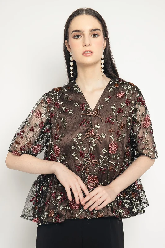 Belle Blouse in Black Brown Feminine Satin Blouse