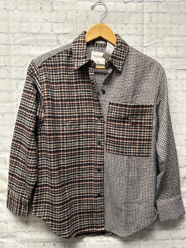 Size X-Small Ladies Brown Plaid Abercrombie Blouse Elegant Peplum Blouse