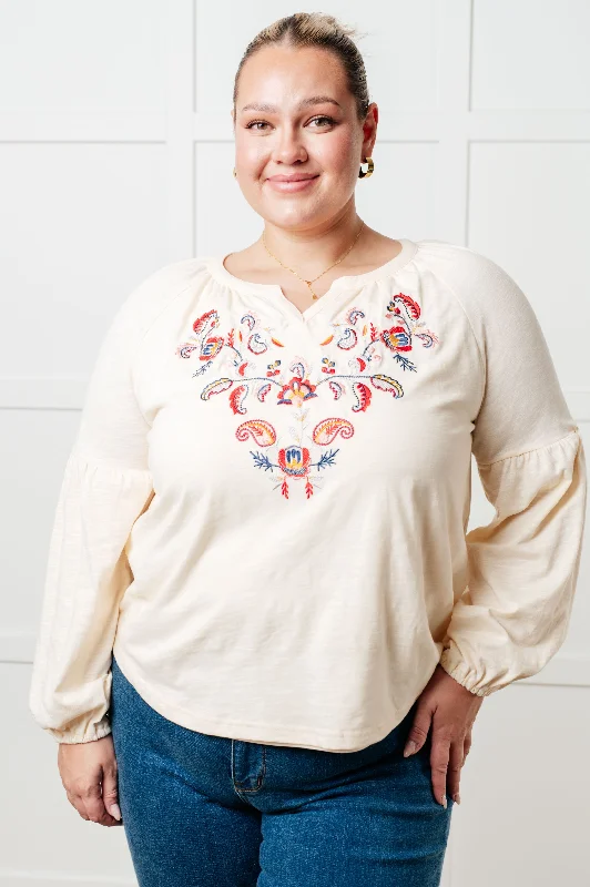 Hazel Blues® |  More Than You Would Think Embroidered Blouse Gathered Detail Blouse