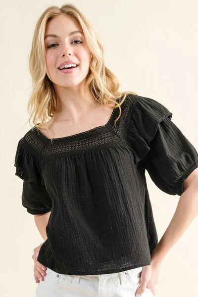 Hazel Blues® |  And The Why Square Neck Cotton Gauze Ruffled Blouse Backless Summer Blouse