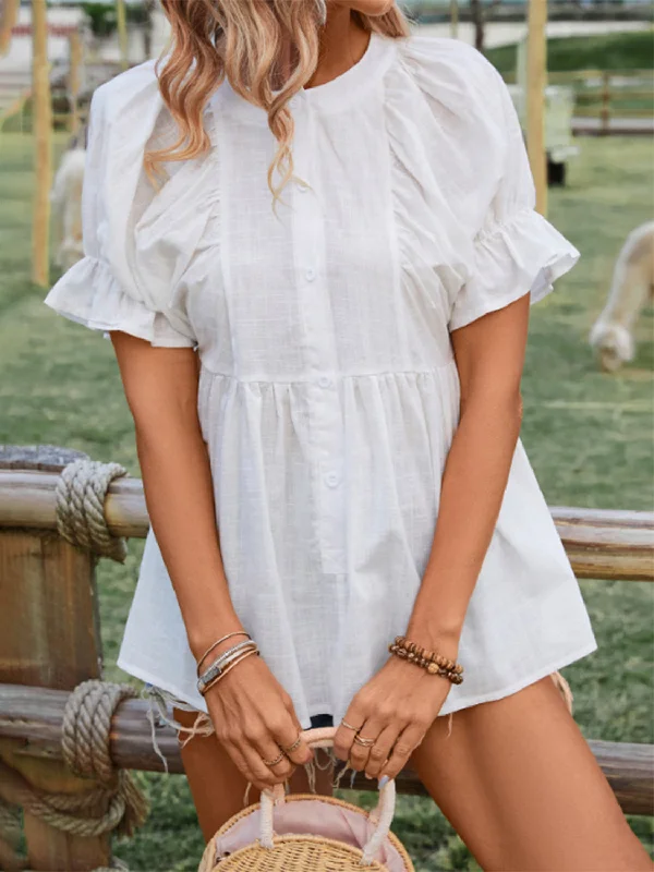 Peplum Flounce Sleeve White Blouse Business Casual Blouse