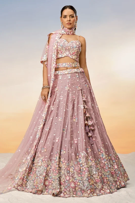 Sequins Work Pink Designer Lehengas In Chiffon Fabric With Beautiful Blouse Silky Tunic Blouse