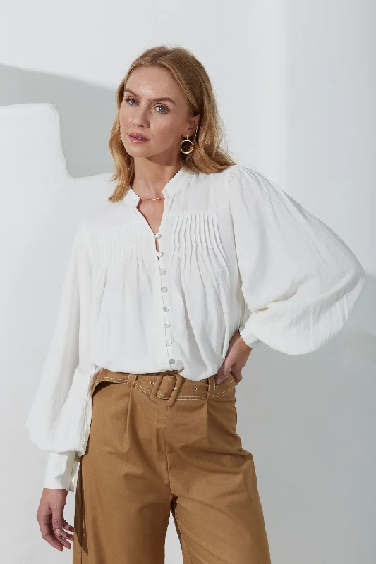 Moira White Balloon Sleeve Blouse Lightweight Chiffon Blouse