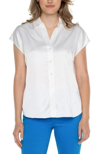 Dolman Slv Collared Button Front Woven Blouse Double-Layered Blouse