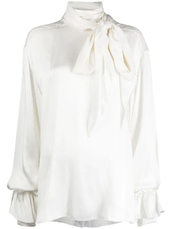 PUSSY-BOW SILK-BLEND BLOUSE Ruffled Neck Blouse