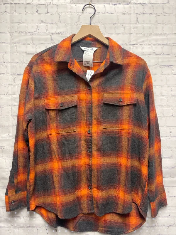 Size Medium Ladies Red Plaid Old Navy Blouse Flowy Bohemian Blouse