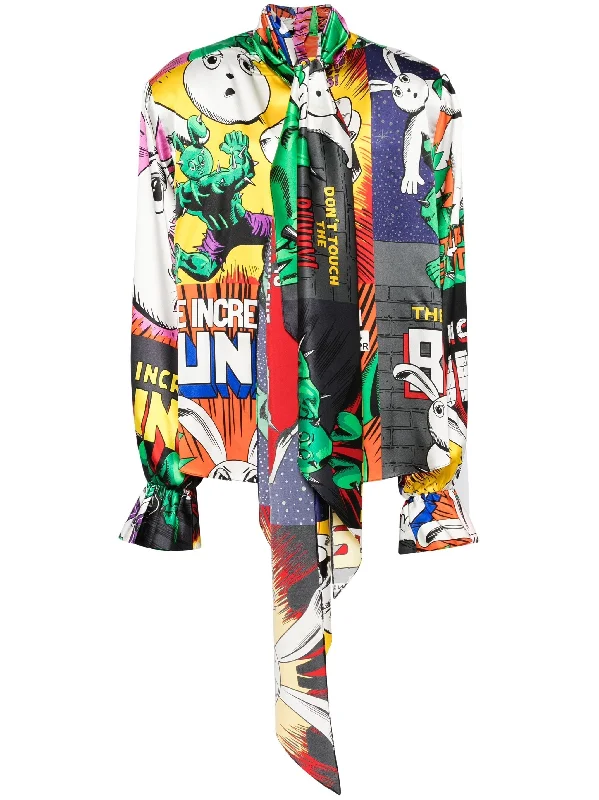PRINTED COMICS OFFICE PETITE BLOUSE Embroidered Floral Blouse