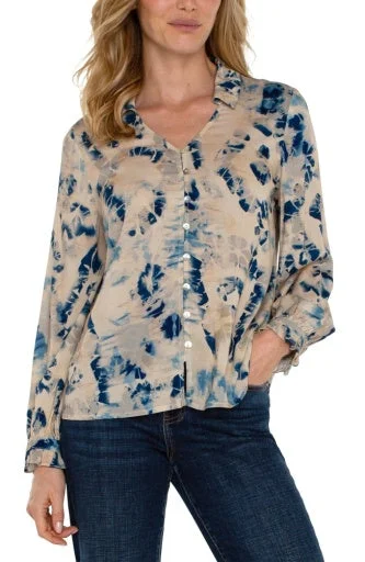 Long Sleeve Collared Button Front Woven Blouse Delicate Bow Blouse