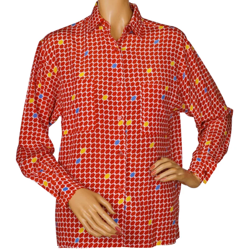 Vintage 1970s Guy Laroche Silk Blouse Red Pattern Print Ladies Size Small 4 Classic White Blouse
