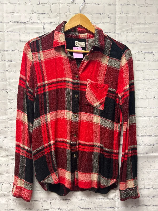 Size Medium Ladies Red Plaid Altar'd State Blouse Romantic Lace Blouse