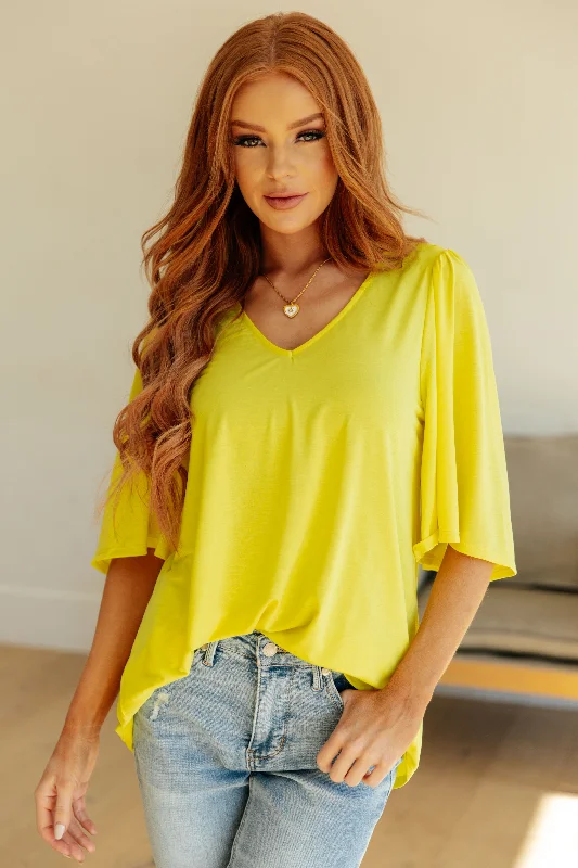 Hazel Blues® |  Cali Blouse in Neon Yellow Wrap Front Blouse