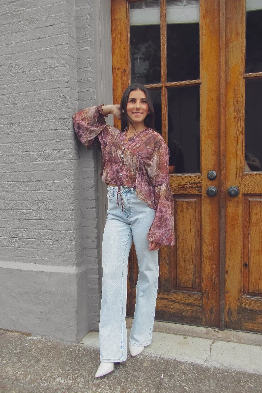 Multi Leopard Sheer Long Sleeve Blouse Everyday Stylish Blouse