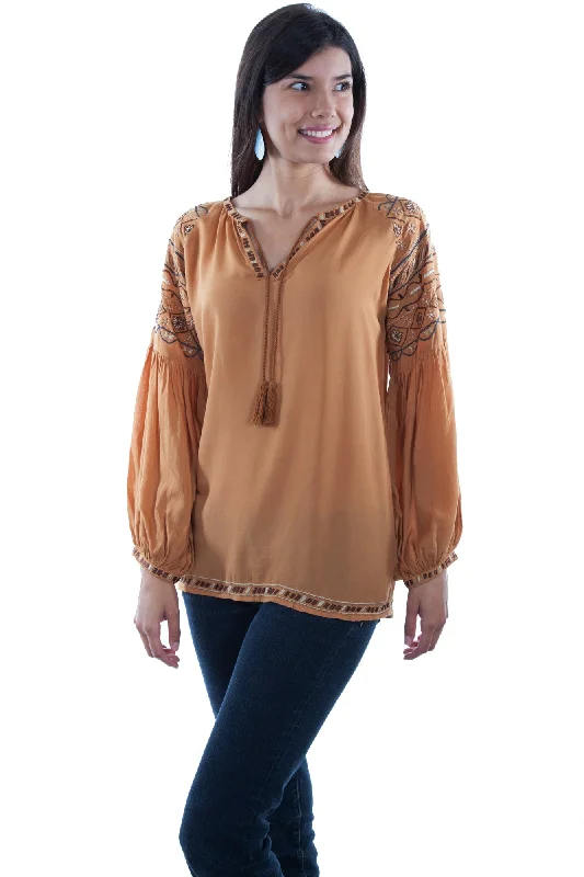 Scully Womens Gold 100% Viscose Poet L/S Blouse Silky Tunic Blouse