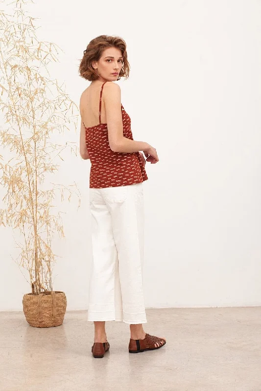 BIBI's sleveless blouse in terracotta Textured Cotton Blouse