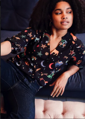 Elkie Blouse in Black Zodiac Rainbow Skies Double-Layered Blouse