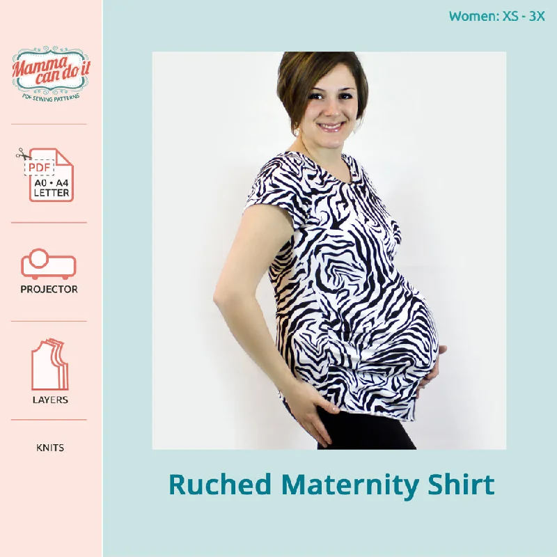 Maternity Ruched Shirt Sewing Pattern-- Spandex Blend Rayon Blend Denim Blend