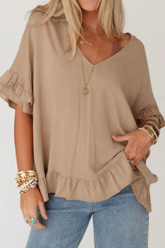 Hazel Blues® |  Ruffled V-Neck Half Sleeve Blouse Office Formal Blouse