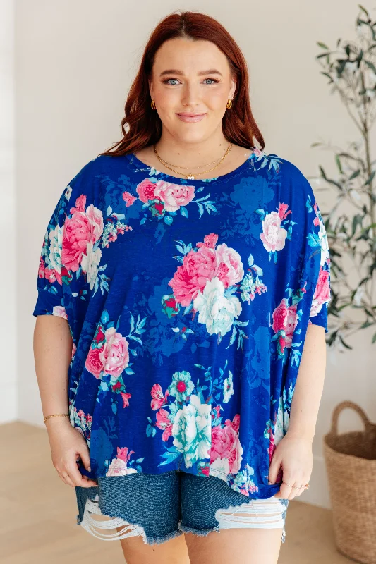 Hazel Blues® |  Essential Blouse in Royal and Pink Floral Airy Cotton Blouse