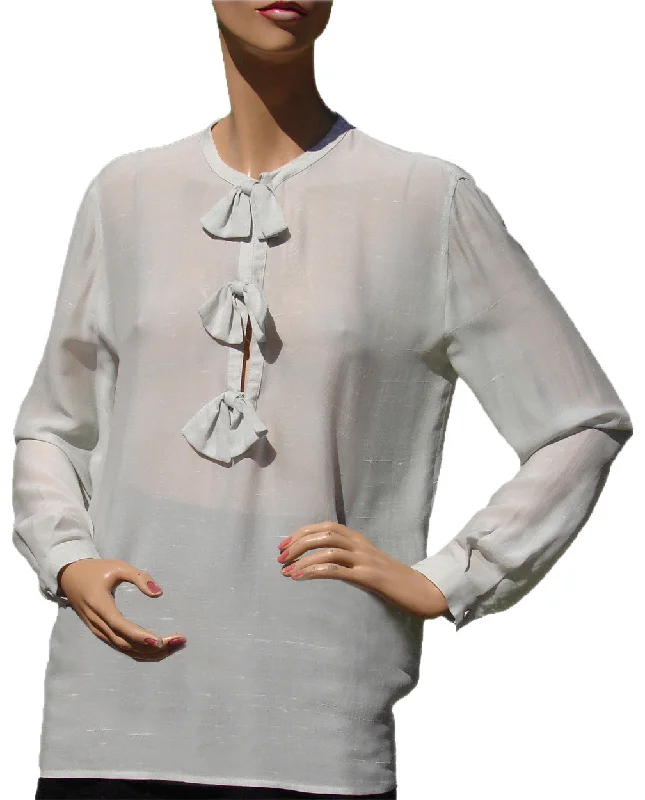 1990s Giorgio Armani Blouse in Light Blue Silk Size 40 Satin Long Blouse