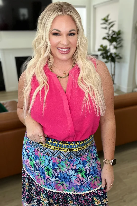 Hazel Blues® |  Love Me Now Sleeveless Blouse in Hot Pink Delicate Bow Blouse
