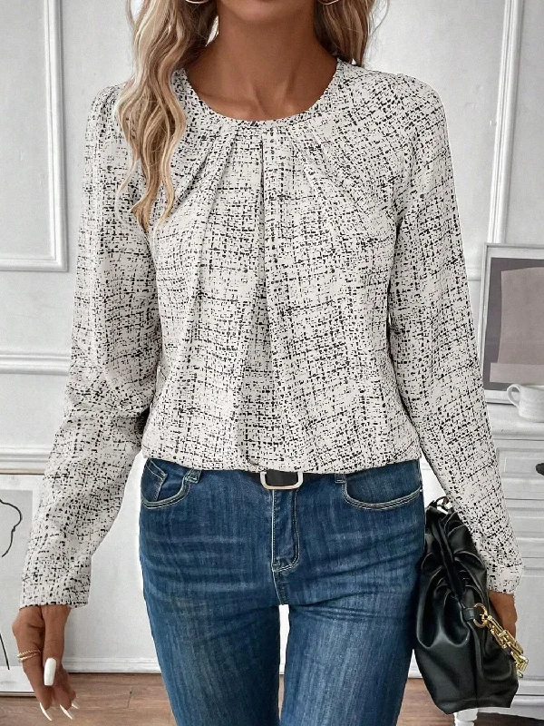 Hazel Blues® |  Ruched Round Neck Long Sleeve Blouse Sleeveless Summer Blouse
