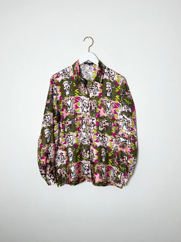 Laura Urbinati - Oversized Blouse - Pink/ Olive/ Acid Chic Off-Shoulder Blouse