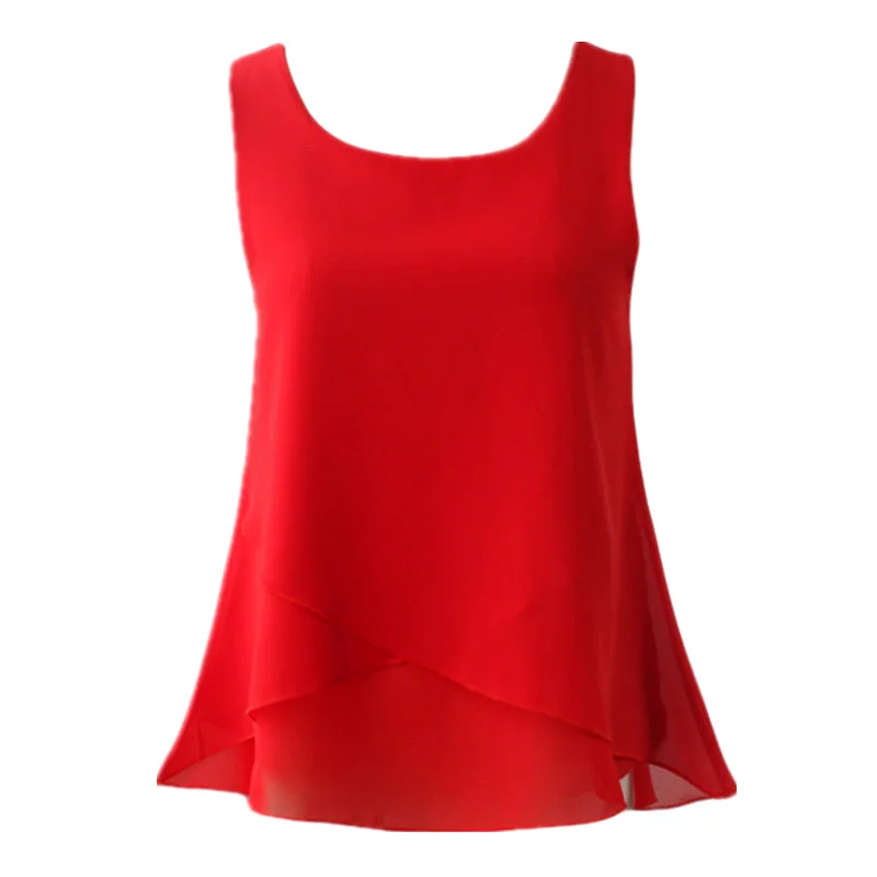 Banerdanni Women Chiffon Blouse 2020 New arrival Summer sleeveless O-Neck Casual Female Blouses Plus Size 6XL Solid color Shirts Elegant Peplum Blouse