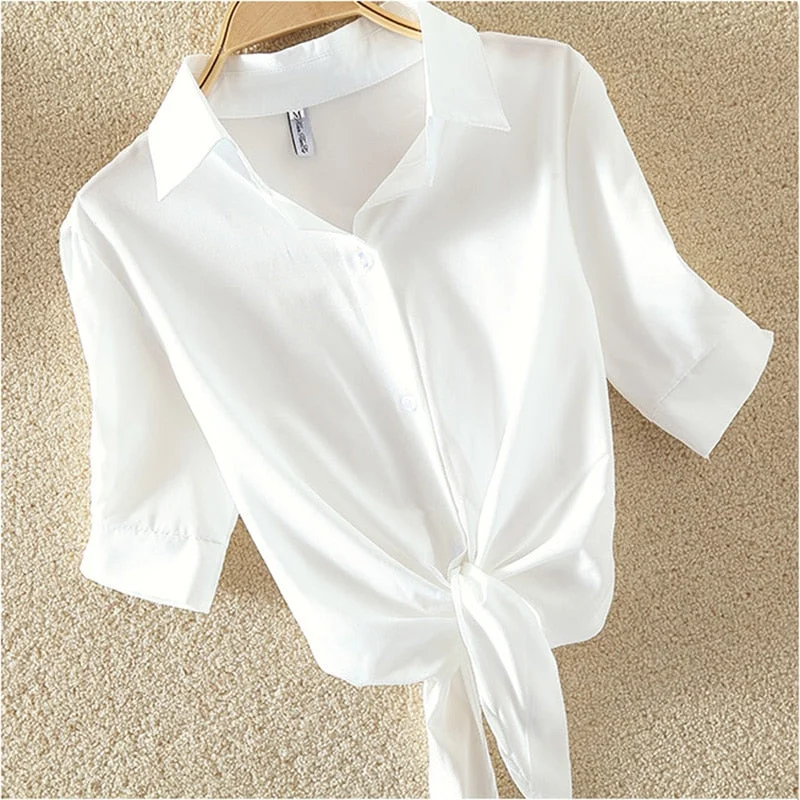 100% Cotton Womens Blouse Shirt White Summer Blouses Shirts Holiday Loose Short Sleeve Casual Tops And Blouses Women Blusas New Smart Casual Blouse
