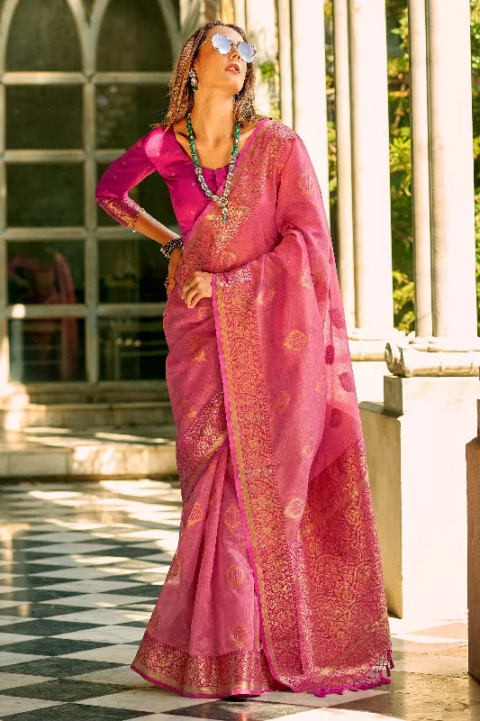 Rani Weaving Work Tissue Silk Saree With Party Wear Blouse Elegant Silk Blouse