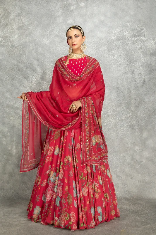 Hot Pink Embroidred Lehenga With Blouse & Dupatta Modern Work Blouse