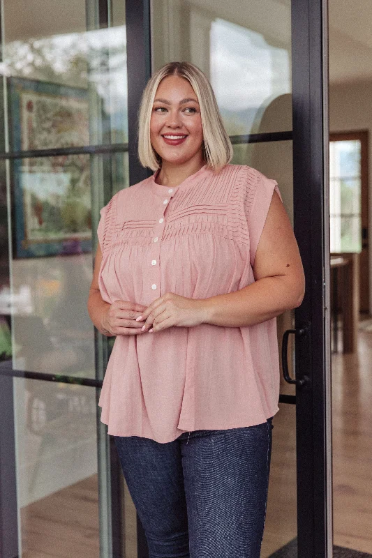 Hazel Blues® |  Pleat Detail Button Up Blouse in Pink Polished Work Blouse