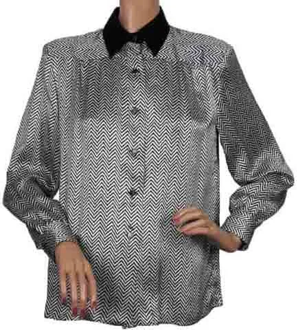 1980s Vintage Blouse by Celine Paris - Silk Zig Zag Pattern Boho Printed Blouse