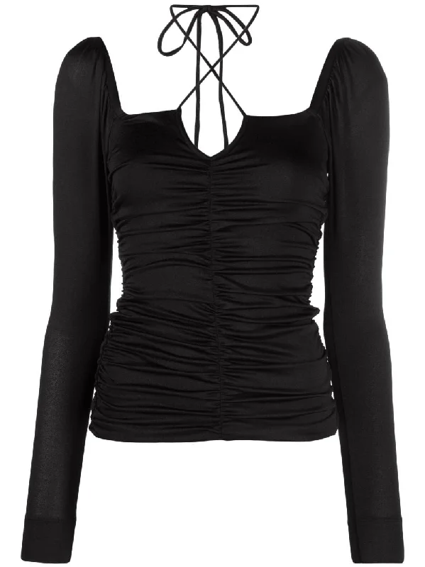SHINY RUCHED CREPE BLOUSE Sleeveless Summer Blouse