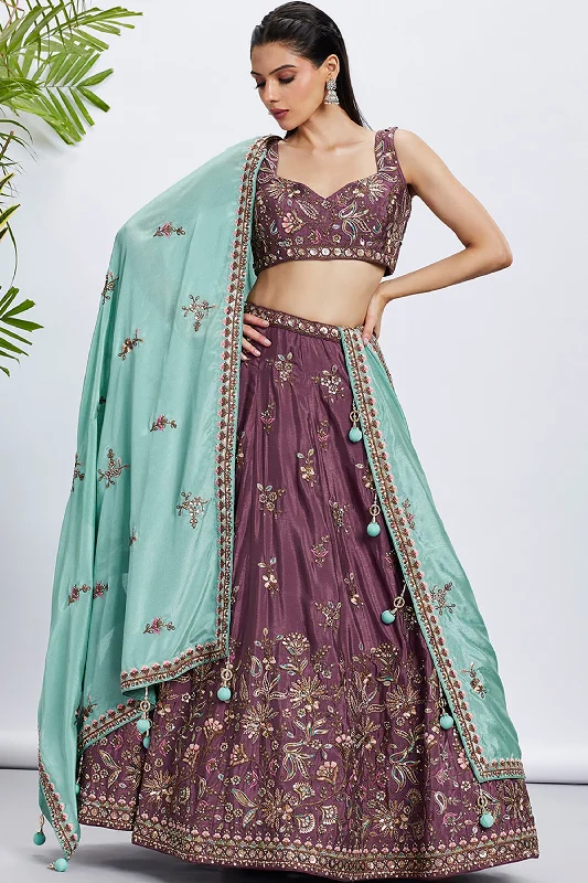 Chiffon Pink Sangeet Wear 3 Piece Sequins Work Lehenga With Enigmatic Blouse Sheer Sleeve Blouse