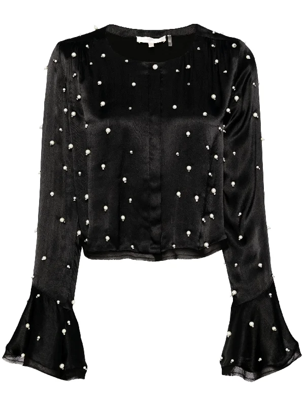 LYNDON CHIFFON-TRIMMED EMBELLISHED SATIN-TWILL BLOUSE Delicate Bow Blouse