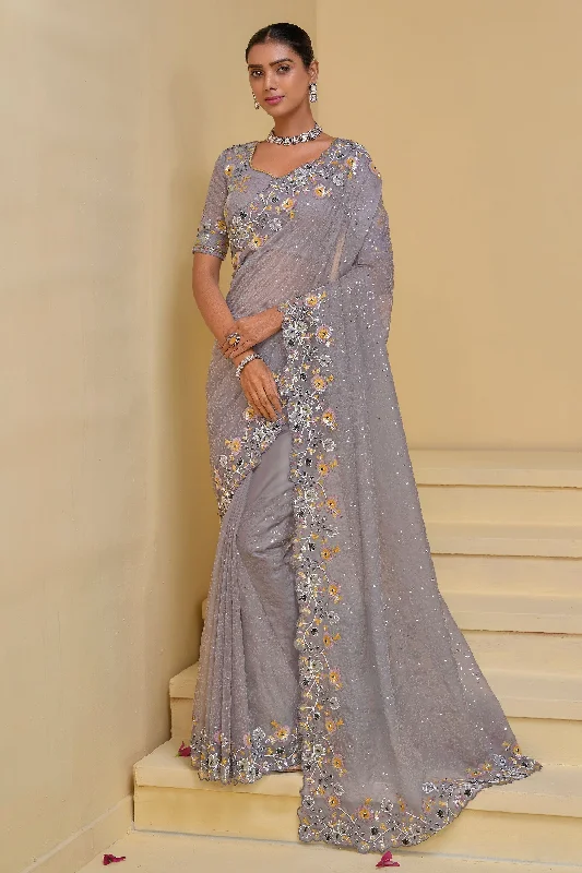 Banarasi Fabric Designer Sequins Work Saree With Alluring Blouse Satin Drape Blouse