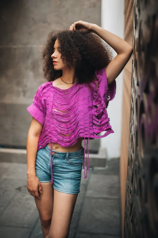 Sumer Openwork Blouse Asymmetric Hem Blouse