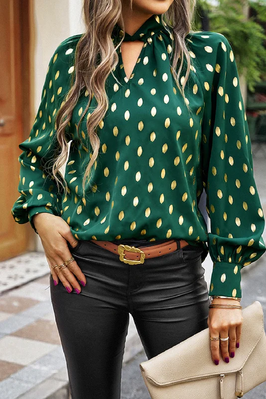 Hazel Blues® |  Cutout Printed Mock Neck Long Sleeve Blouse Chic Sleeveless Blouse