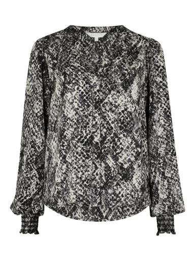 Apricot Snakeskin Smock Sleeve Blouse High Neck Blouse
