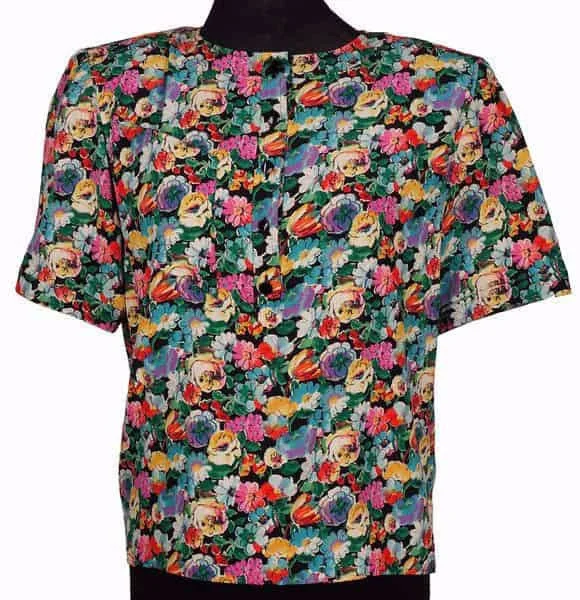 1980s Vintage Blouse by Ungaro Parallele - Flower Patterned Silk Loose Fit Blouse